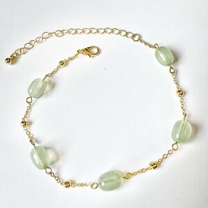 Dainty Gold and Green Beaded Chain Anklet Bracelet